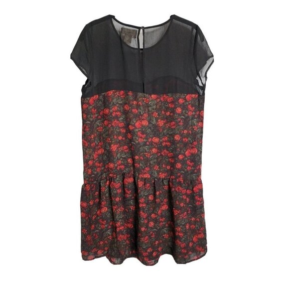 VTG Ralph Lauren Denim & Supply Rose Print Goth Rockabilly Sheer Mesh Dress L - Picture 1 of 7